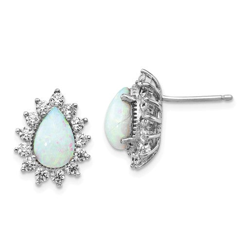 Cheryl M Sterling Silver CZ Pear Opal Halo Post Earrings- Sparkle & Jade-SparkleAndJade.com QCM778