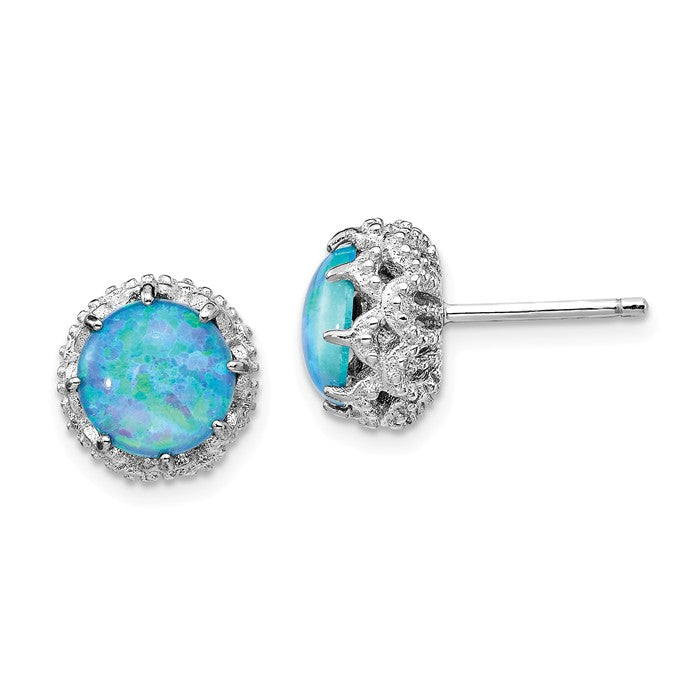 Cheryl M Sterling Silver CZ & Round Blue Opal Halo Post Earrings- Sparkle & Jade-SparkleAndJade.com QCM1389