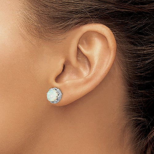 Cheryl M Sterling Silver CZ & Round White Opal Halo Post Earrings- Sparkle & Jade-SparkleAndJade.com QCM1390