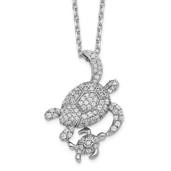 Cheryl M Sterling Silver CZ Turtles Necklace- Sparkle & Jade-SparkleAndJade.com QCM1543-16