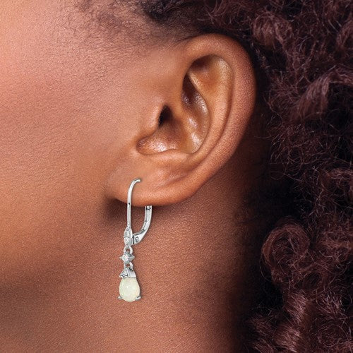 Cheryl M Sterling Silver Created Opal And CZ Leverback Earrings- Sparkle & Jade-SparkleAndJade.com QCM1516