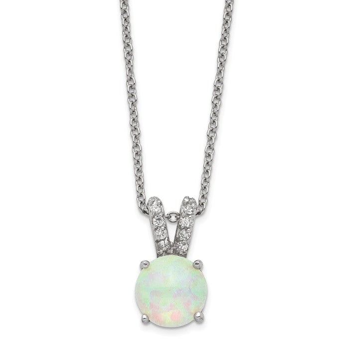 Cheryl M Sterling Silver Created Opal Cabochon & CZ 18in Necklace- Sparkle & Jade-SparkleAndJade.com QCM376-18