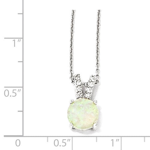 Sterling Silver Created Opal Cabochon & CZ 18" Necklace- Sparkle & Jade-SparkleAndJade.com QCM376-18