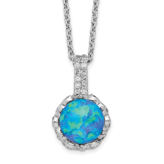 Cheryl M Sterling Silver Cubic Zirconia and Blue Opal Necklace- Sparkle & Jade-SparkleAndJade.com QCM1392-18.25