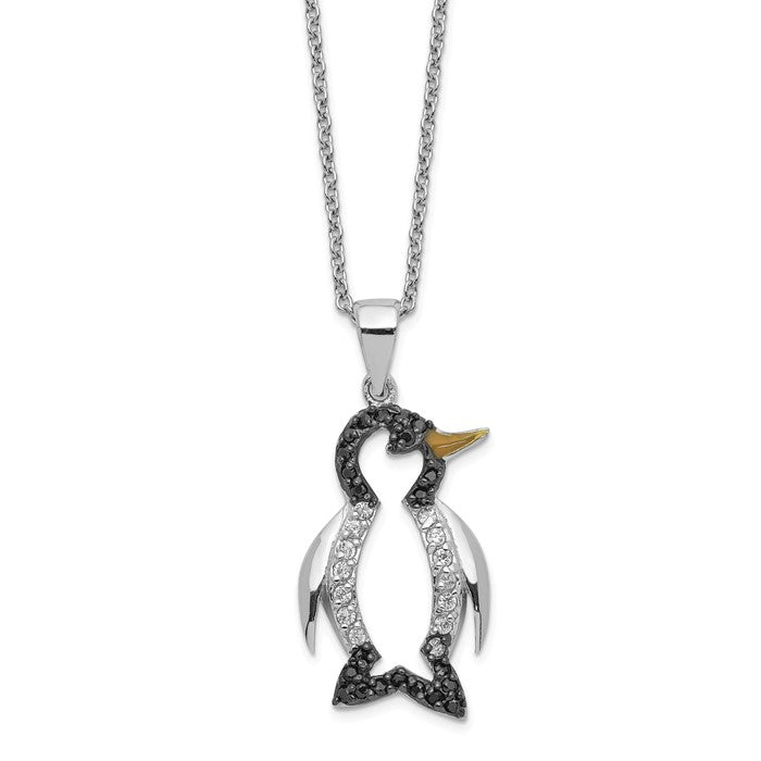 Cheryl M Sterling Silver Enameled CZ Penguin Necklace- Sparkle & Jade-SparkleAndJade.com QCM596-18