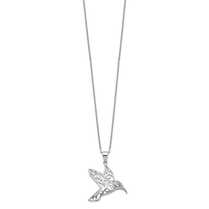 Cheryl M Sterling Silver Filigree Hummingbird CZ Pendant Necklace- Sparkle & Jade-SparkleAndJade.com QCM1446-18