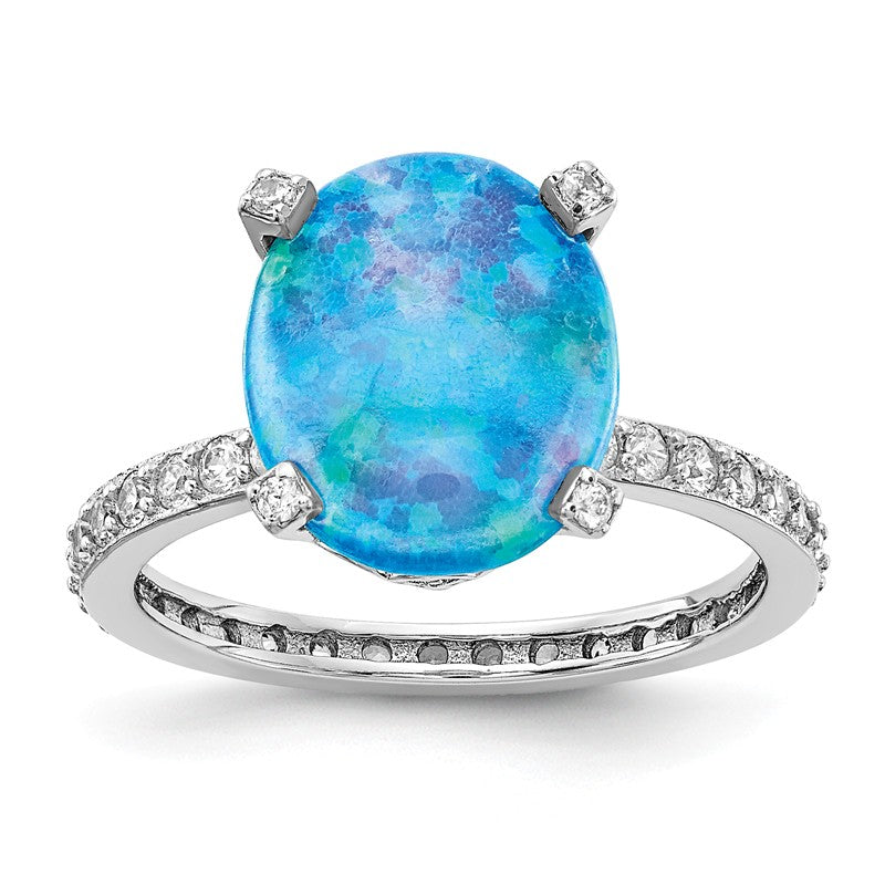 Cheryl M Sterling Silver Lab Created Blue Opal Ring- Sparkle & Jade-SparkleAndJade.com 