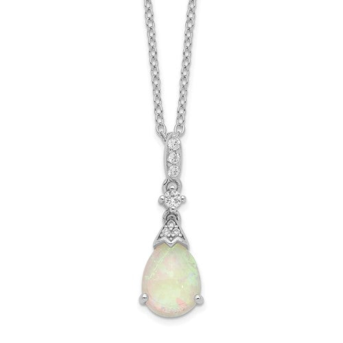 Cheryl M Sterling Silver Lab Created Pear Opal And CZ Necklace- Sparkle & Jade-SparkleAndJade.com QCM1528-18