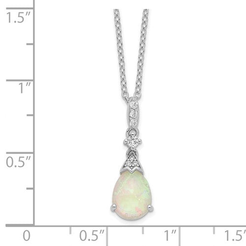 Cheryl M Sterling Silver Lab Created Pear Opal And CZ Necklace- Sparkle & Jade-SparkleAndJade.com QCM1528-18