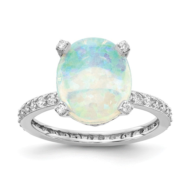 Cheryl M Sterling Silver Lab Created White Opal Ring