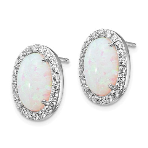 Cheryl M Sterling Silver Large Oval Opal And CZ Post Earrings- Sparkle & Jade-SparkleAndJade.com QCM1000