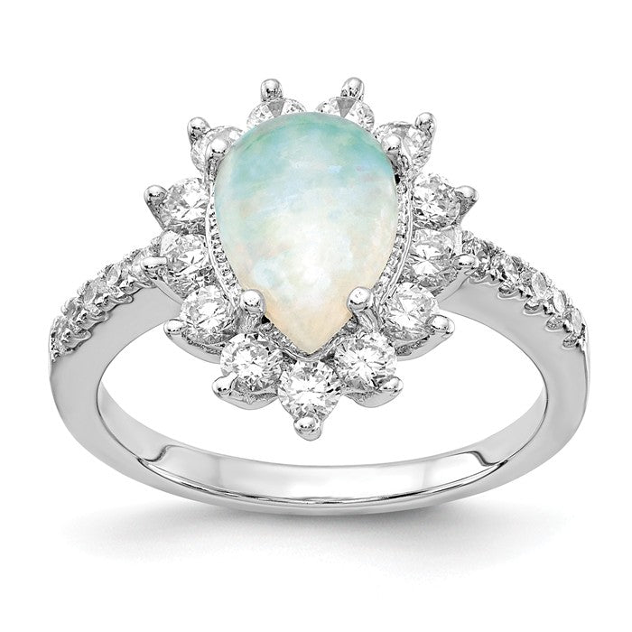 Cheryl M Sterling Silver Opal Pear Halo Ring- Sparkle & Jade-SparkleAndJade.com 