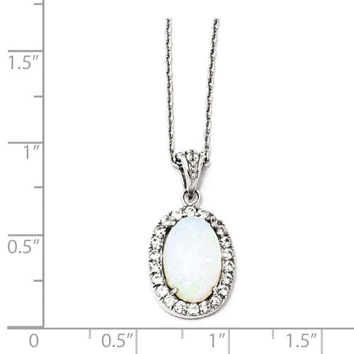 Cheryl M Sterling Silver Oval Opal & CZ Pendant Necklace- Sparkle & Jade-SparkleAndJade.com QCM934-18