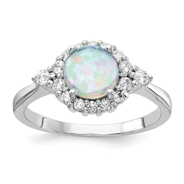 Cheryl M Sterling Silver Round Created Opal & CZ Ring- Sparkle & Jade-SparkleAndJade.com 