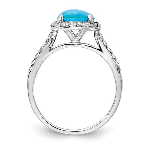 Cheryl M Sterling Silver Round Lab Created Blue Opal and CZ Halo Ring- Sparkle & Jade-SparkleAndJade.com 
