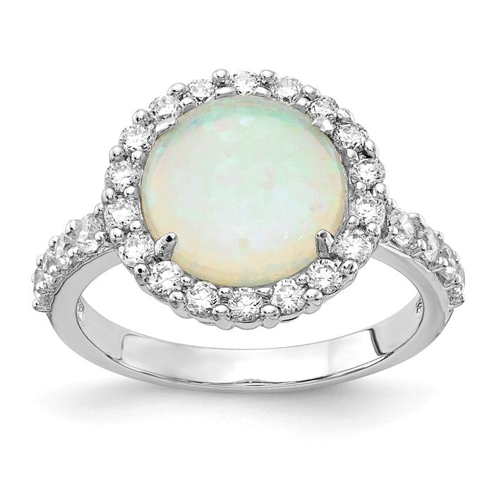 Cheryl M Sterling Silver Round White Created Opal & CZ Halo Ring- Sparkle & Jade-SparkleAndJade.com 