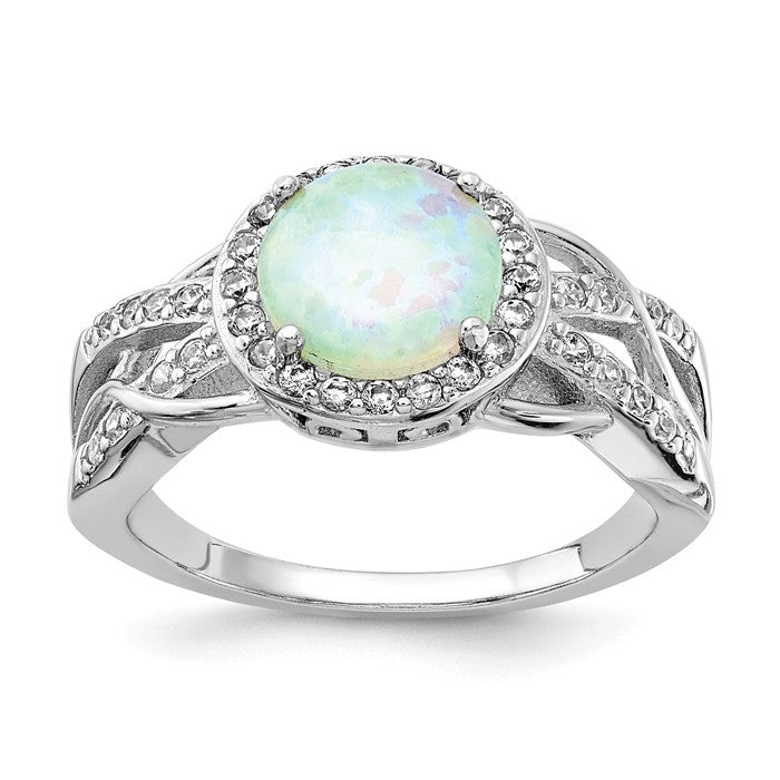 Cheryl M Sterling Silver Round White Opal Halo Ring- Sparkle & Jade-SparkleAndJade.com 