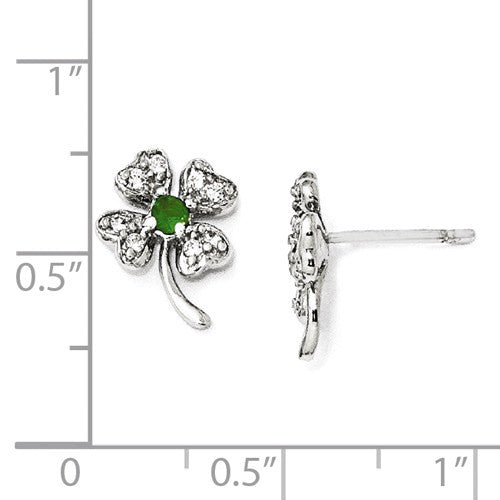 Cheryl M Sterling Silver Simulated Emerald & CZ 4-Leaf Clover Earrings- Sparkle & Jade-SparkleAndJade.com QCM369