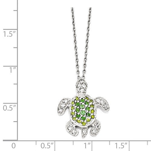 Cheryl M Sterling Silver Simulated Peridot & Emerald Green Turtle Necklace- Sparkle & Jade-SparkleAndJade.com QCM604-18 N0503GPTGGR