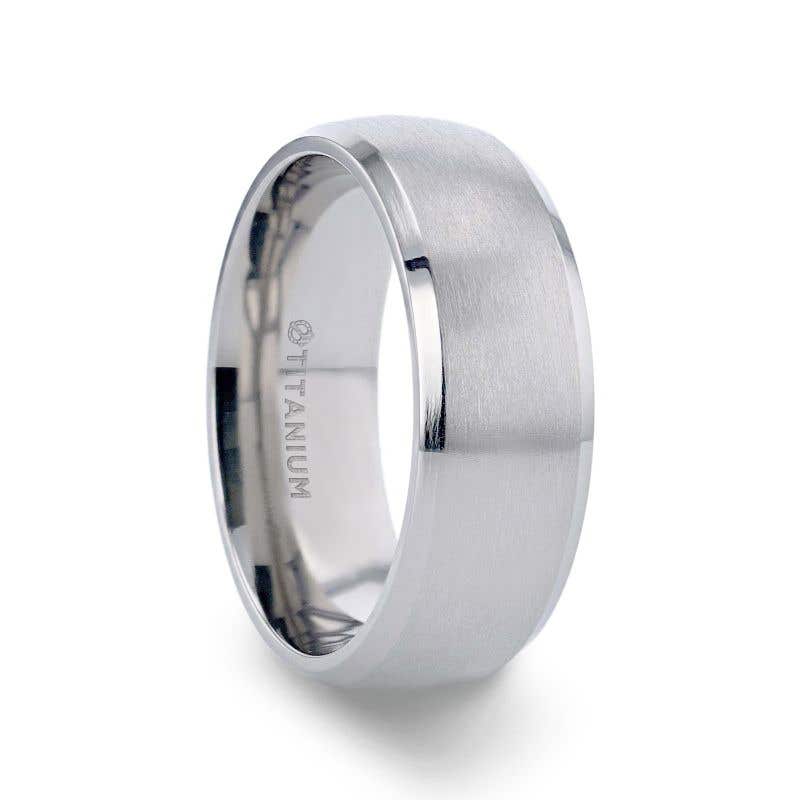 Chrome-Plated Titanium Domed Brushed Center Men's Wedding Ring with Polished Beveled Edges - 8mm - Dustin- Sparkle & Jade-SparkleAndJade.com 