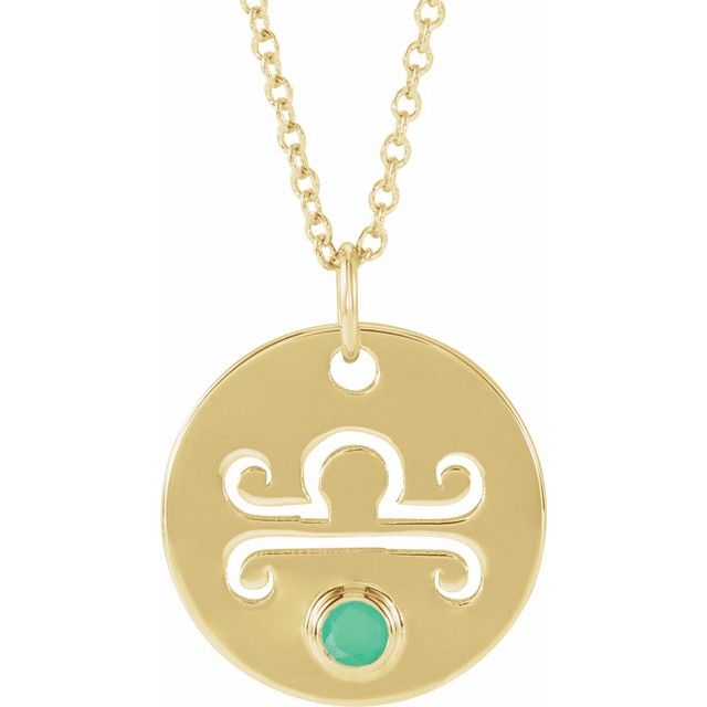 Adjustable Libra outlets Zodiac Sign Disc Charm Chain Necklace Real 14K Yellow Gold