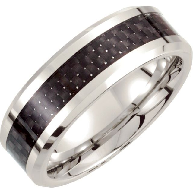 Cobalt 8 mm Beveled-Edge Band With Black Carbon Fiber Inlay- Sparkle & Jade-SparkleAndJade.com 