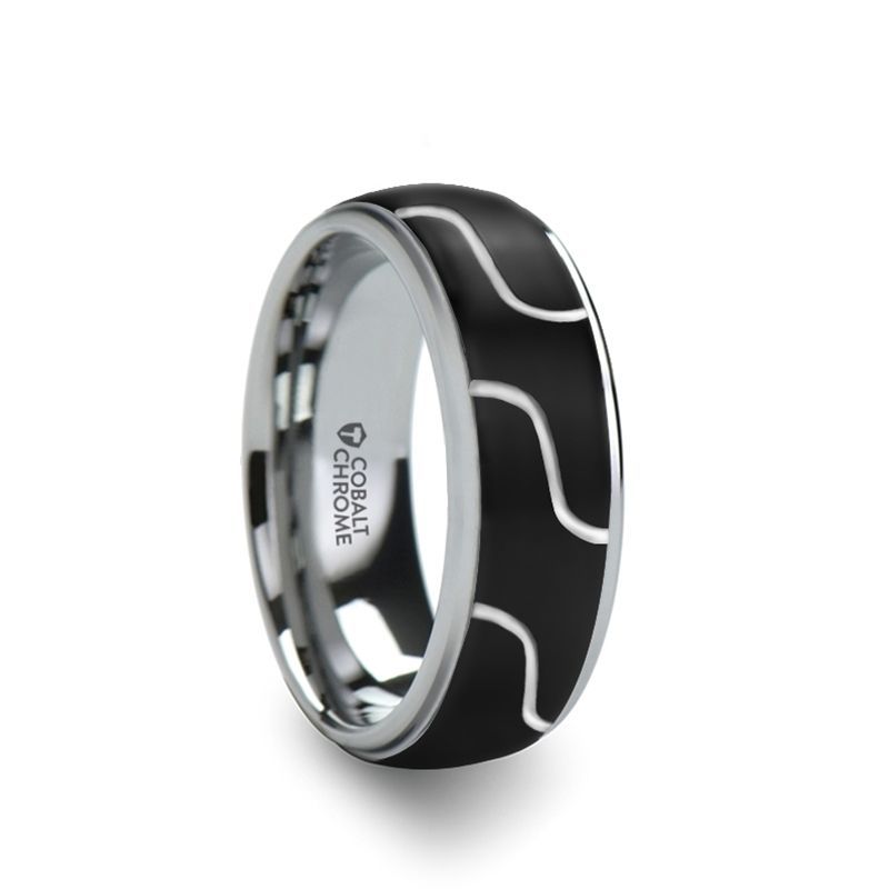 Cobalt Chrome Ring with Diagonal Pattern and Polished Edges - 8mm - FUSION- Sparkle & Jade-SparkleAndJade.com 