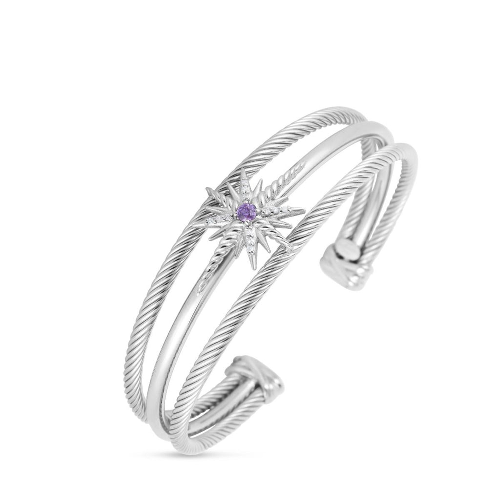 Constellation Cable Cuff Bracelet with Diamonds & Amethyst- Sparkle & Jade-SparkleAndJade.com PGBG3389