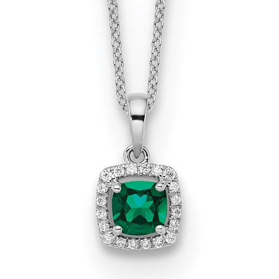 Cushion Cut Gemstone and Diamond Pendant Necklace - Emerald, Ruby or Sapphire- Sparkle & Jade-SparkleAndJade.com PM8582-CEM-010-WLG