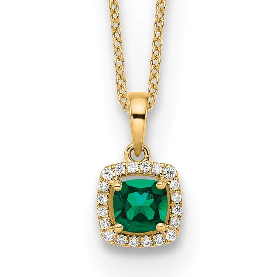 Cushion Cut Gemstone and Diamond Pendant Necklace - Emerald, Ruby or Sapphire- Sparkle & Jade-SparkleAndJade.com PM8582-CEM-010-YLG
