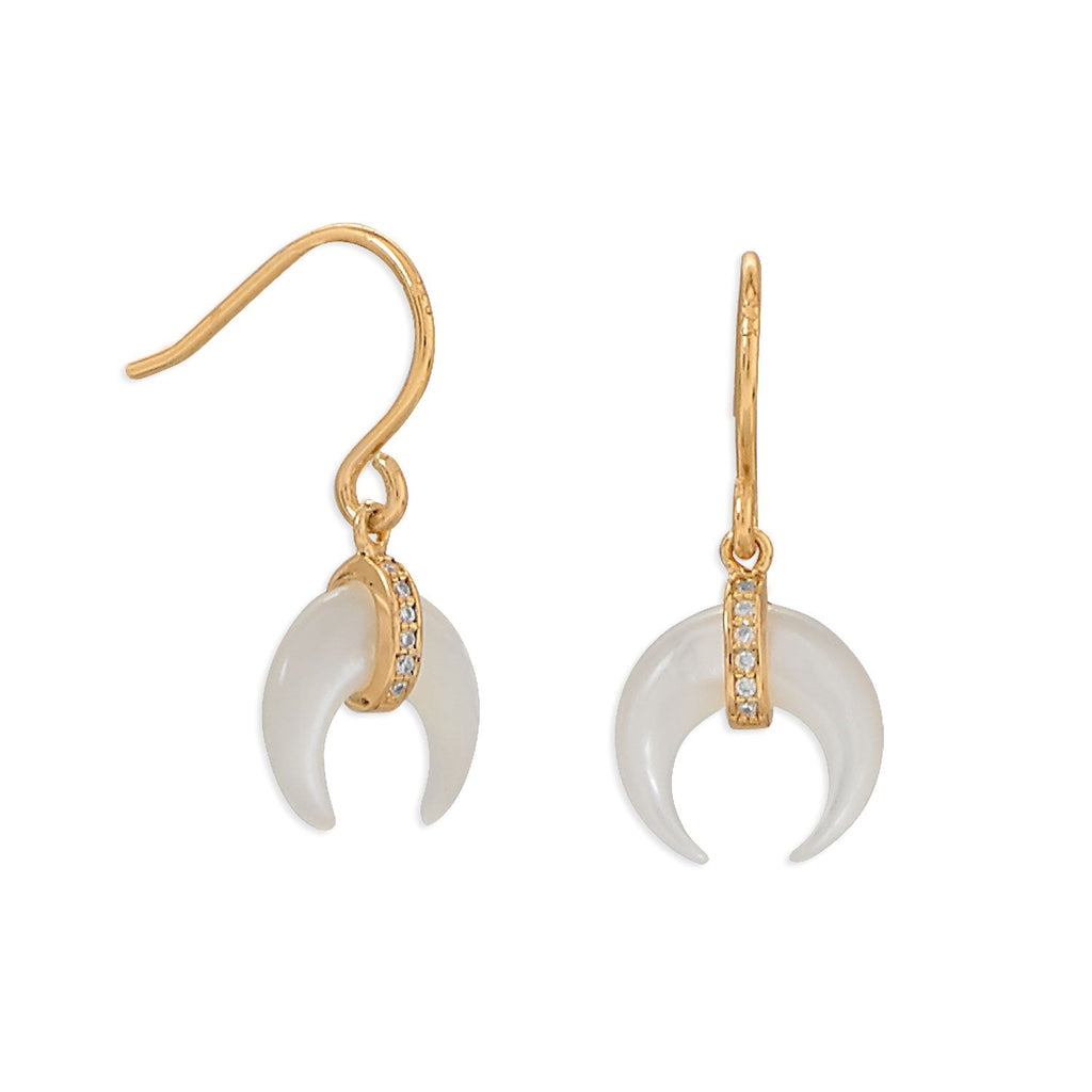 Crescent Moon Mother of Pearl with CZ Gold Plated Sterling Silver Earrings- Sparkle & Jade-SparkleAndJade.com 66425