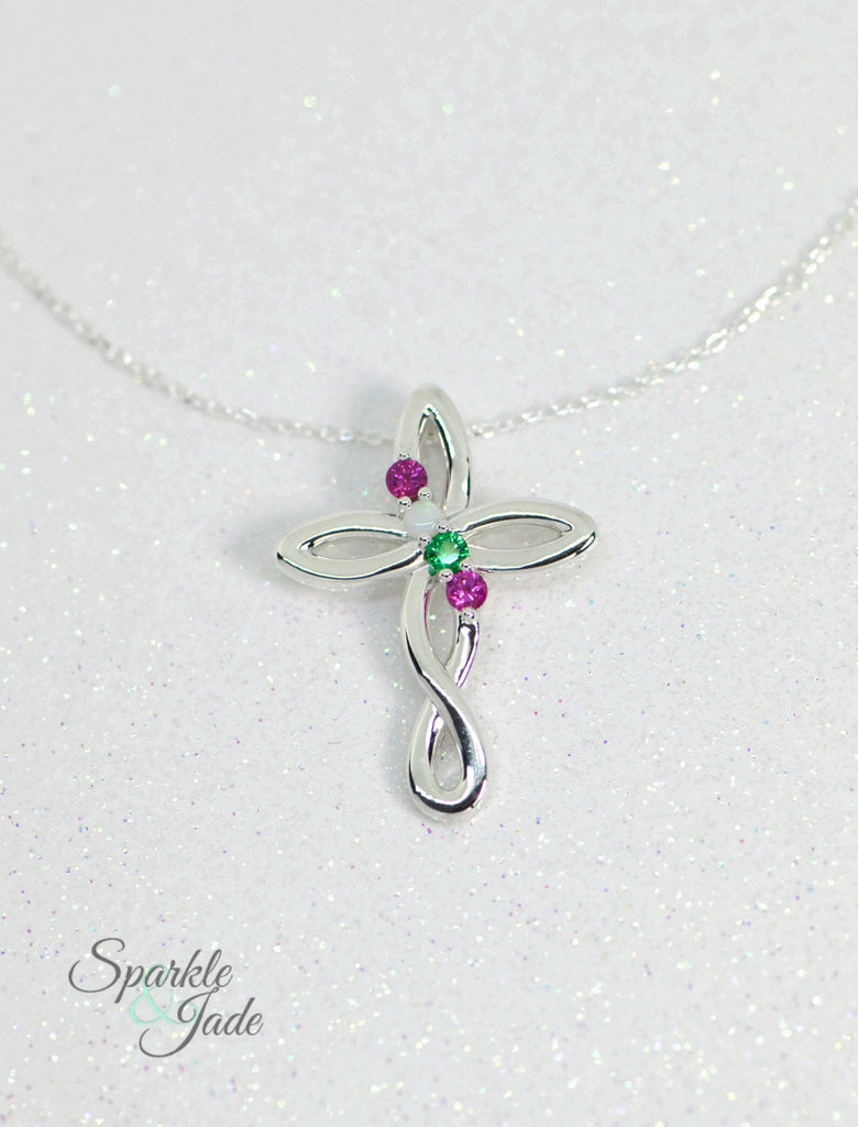 Cross Family Birthstone Pendant or Necklace- Sparkle & Jade-SparkleAndJade.com 