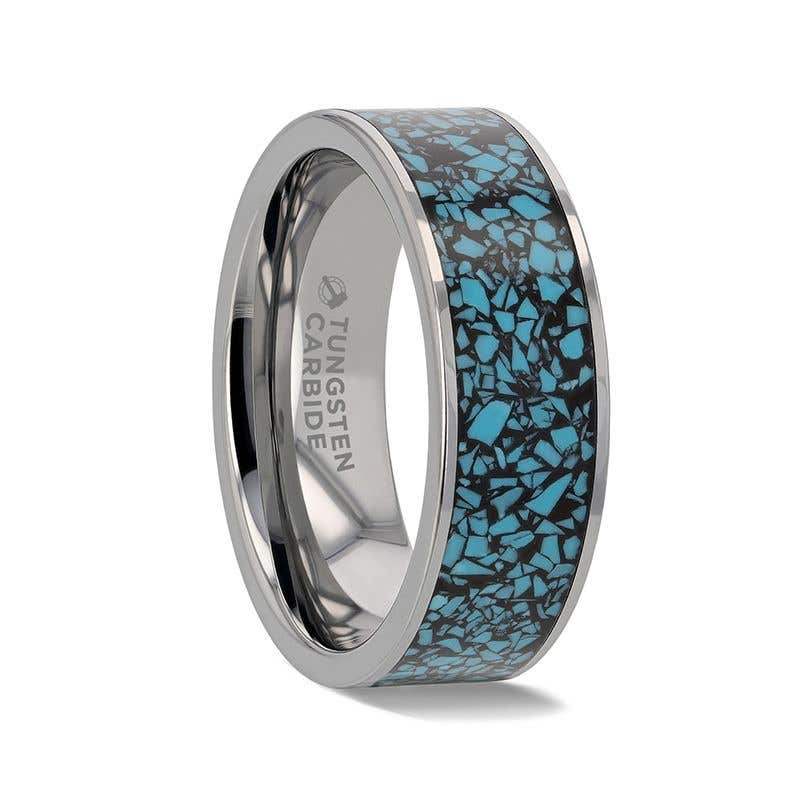 Silver popular Turquoise Inlay Tungsten Ring