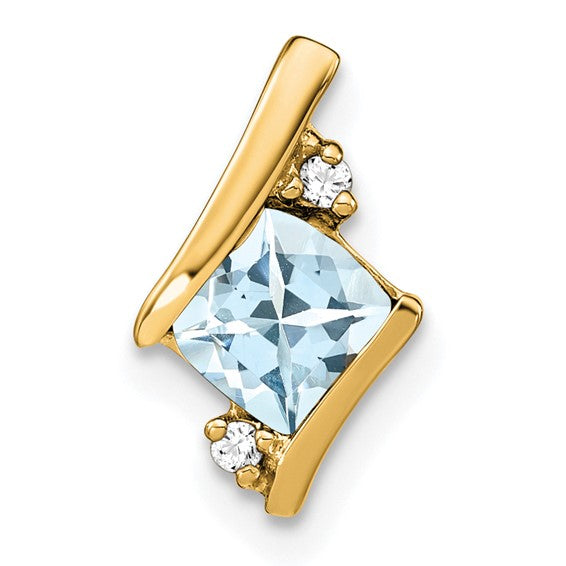Cushion Cut Gemstone & Diamond Pendants- Sparkle & Jade-SparkleAndJade.com PM7398-AQ-002-1YA