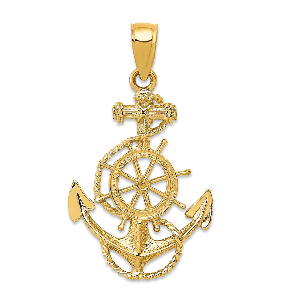 14k Yellow Gold Anchor and Wheel Pendant- Sparkle & Jade-SparkleAndJade.com 