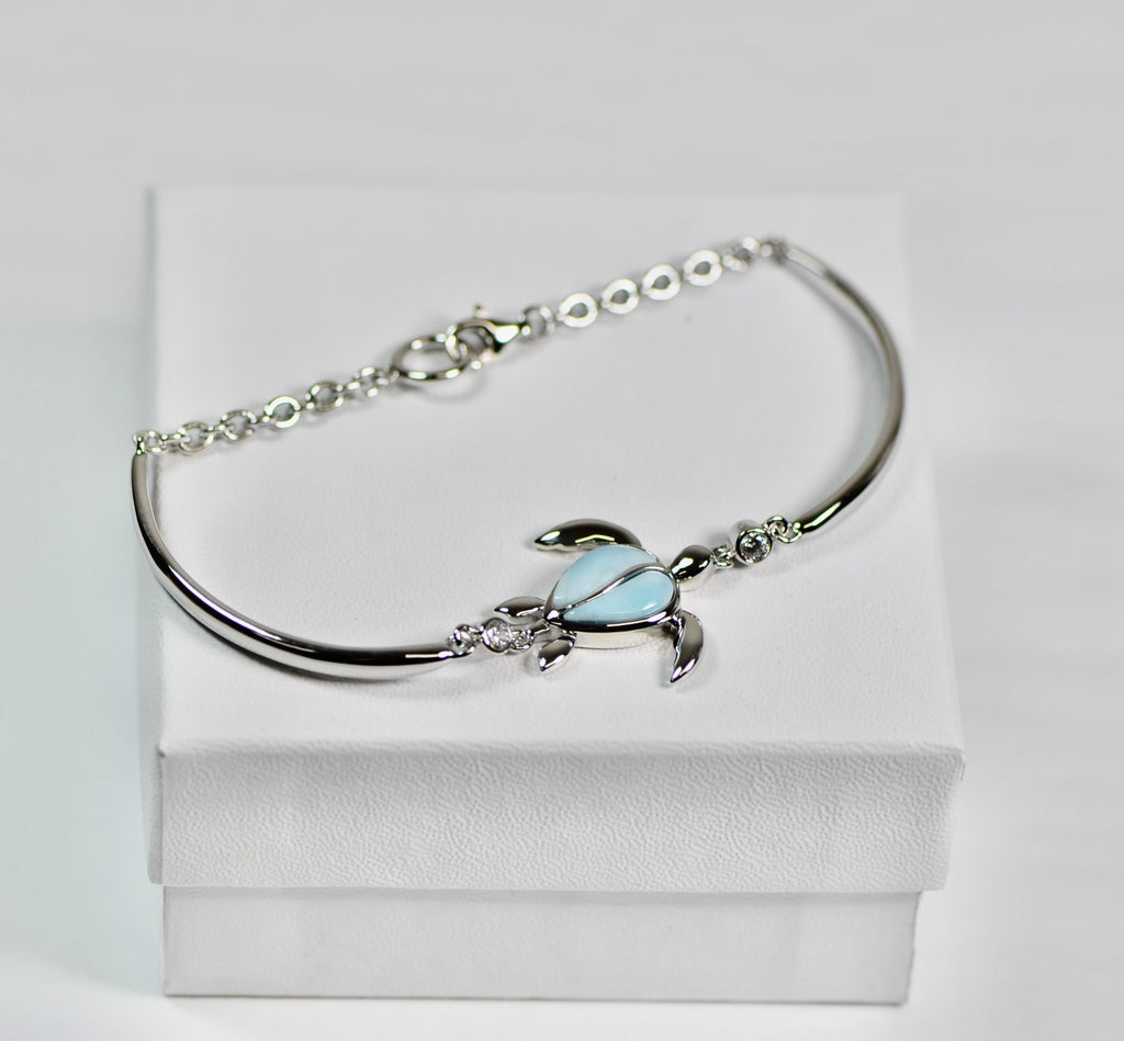 Sterling Silver Alamea Hawaii Natural Larimar Honu Sea Turtle Bracelet- Sparkle & Jade-SparkleAndJade.com 555-84-02