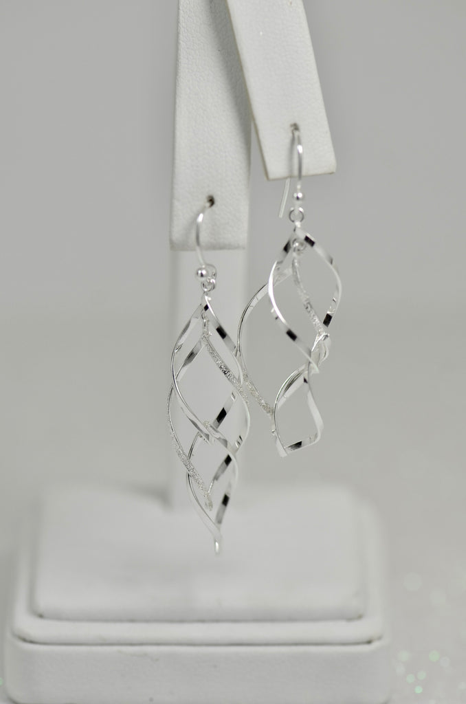 Sterling Silver Polished and Laser Twisted Dangle Hook Earrings- Sparkle & Jade-SparkleAndJade.com QE16067