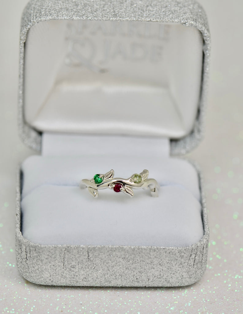 Mother's Family Birthstone Floral Branch Ring- Sparkle & Jade-SparkleAndJade.com 