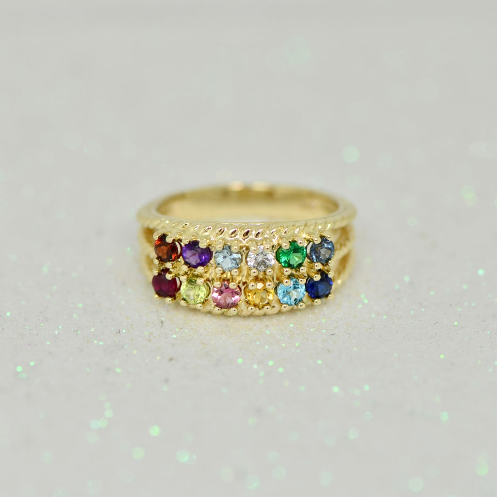 Roped Design 12 Stone Mother's Family Birthstone Ring- Sparkle & Jade-SparkleAndJade.com 