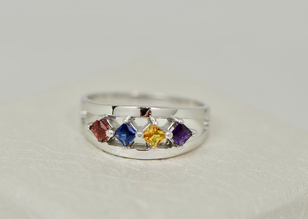 Princess Square Cut Mother's Family Birthstone Ring- Sparkle & Jade-SparkleAndJade.com 