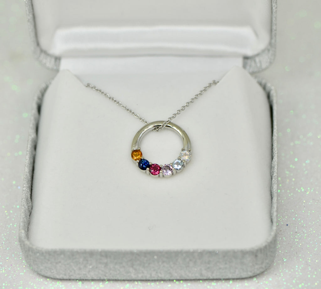 Open Circle Mother's Family Birthstone Pendant or Necklace- Sparkle & Jade-SparkleAndJade.com 