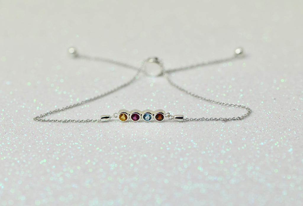 Mother's Family Bezel-Set Adjustable Slide Bracelet- Sparkle & Jade-SparkleAndJade.com 