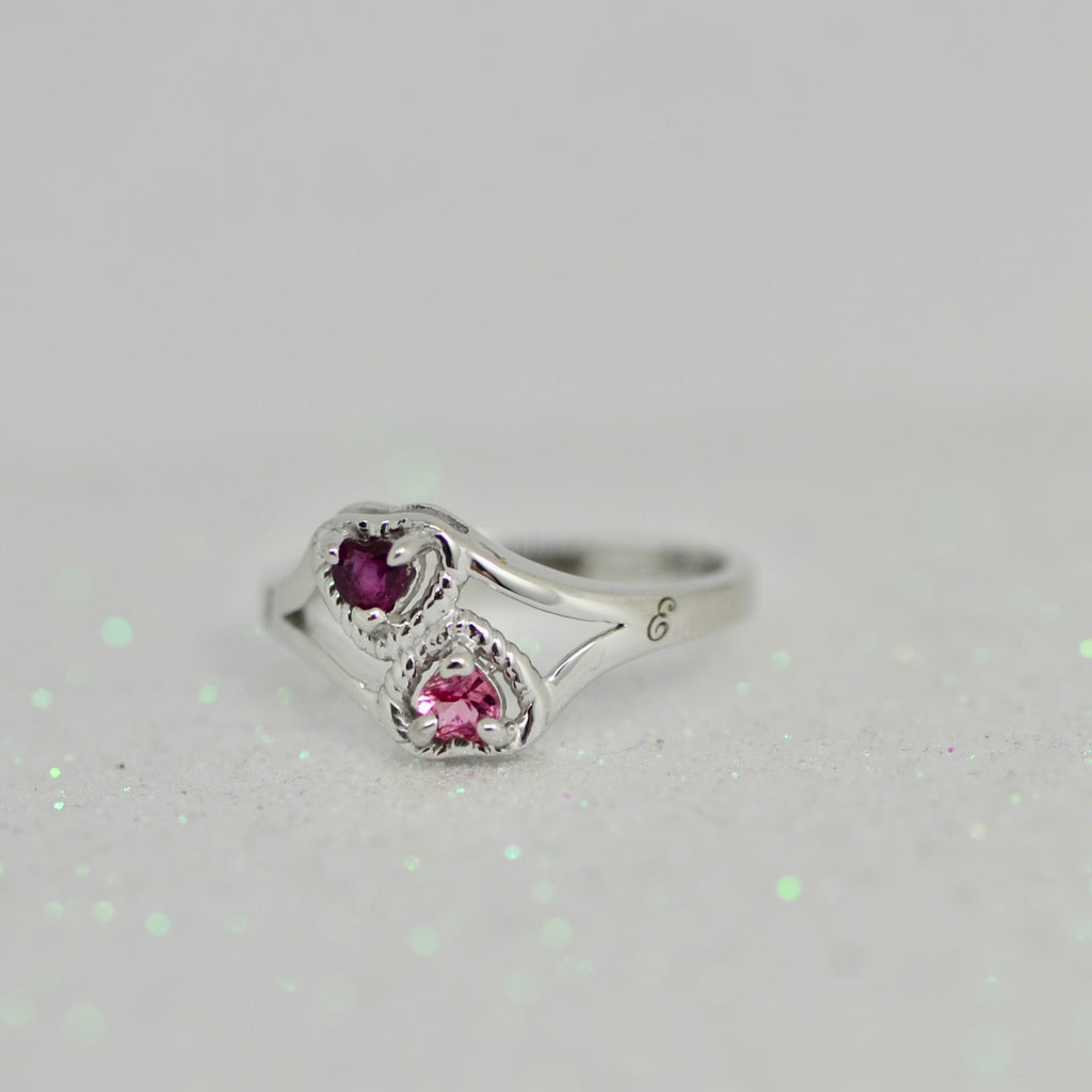 2 Stone Heart Birthstone Mother's or Couples Ring- Sparkle & Jade-SparkleAndJade.com 