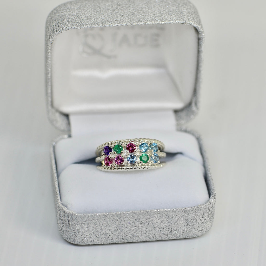 Double Roped Design Mother's Family Birthstone Ring- Sparkle & Jade-SparkleAndJade.com 