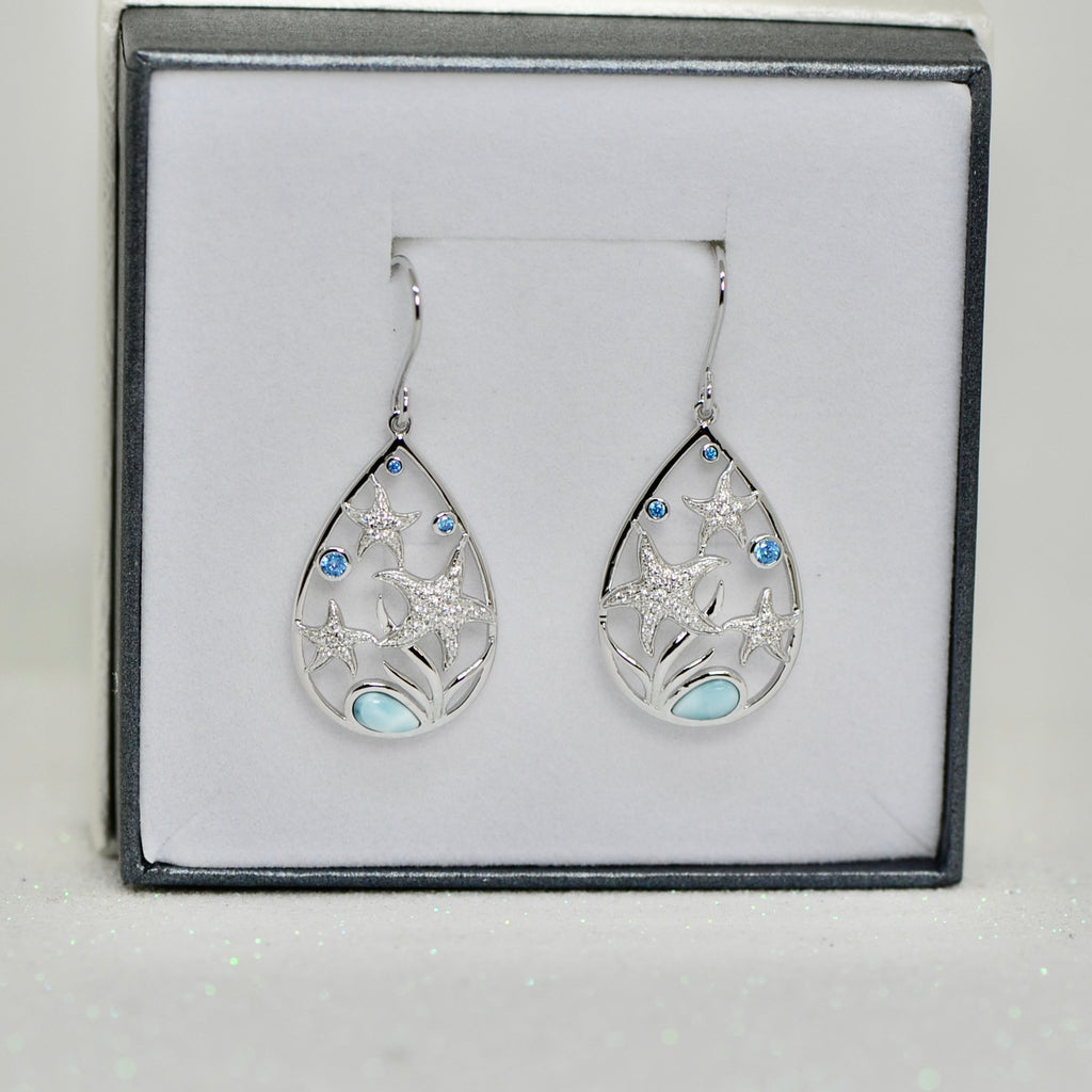 Sterling Silver Alamea Larimar Blue Topaz Starfish Dangle Earrings- Sparkle & Jade-SparkleAndJade.com 413-82-01