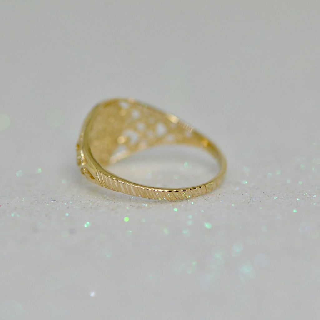 14k Yellow Gold Oval With Lightweight Filigree Band Signet Ring (Ladies Sizes)- Sparkle & Jade-SparkleAndJade.com CH288