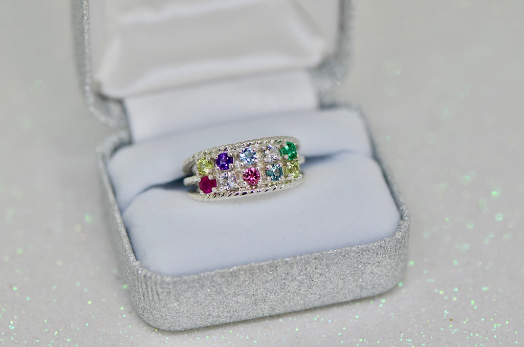 Double Roped Design Mother's Family Birthstone Ring- Sparkle & Jade-SparkleAndJade.com 