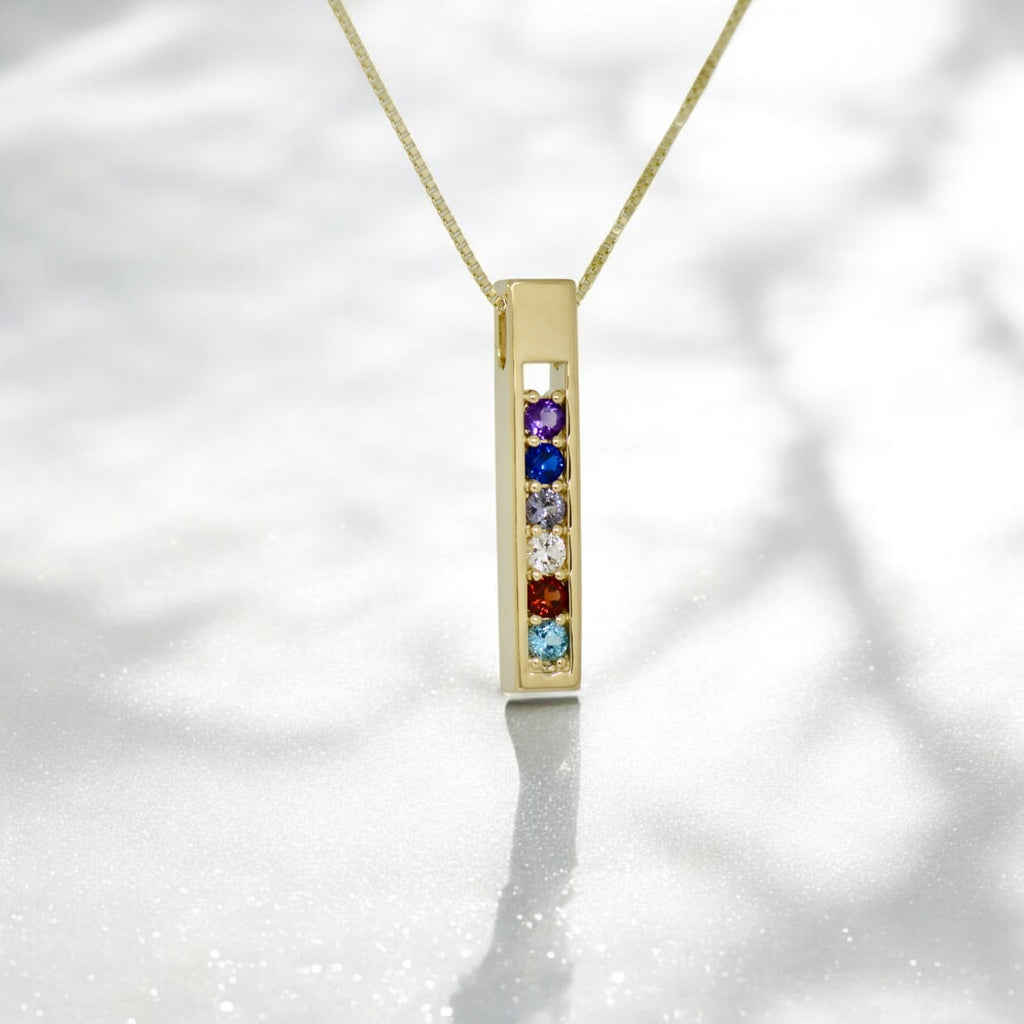 Open Vertical Bar Mother's Family Birthstone Pendant or Necklace- Sparkle & Jade-SparkleAndJade.com 