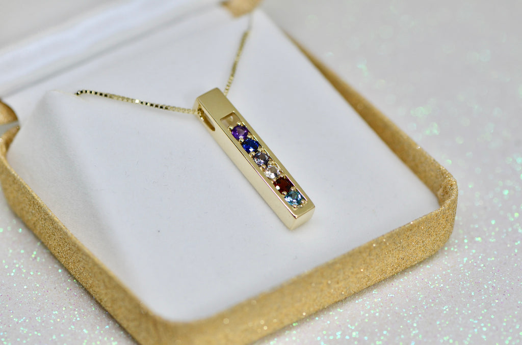 Open Vertical Bar Mother's Family Birthstone Pendant or Necklace- Sparkle & Jade-SparkleAndJade.com 