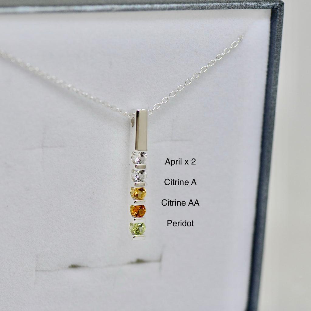 Vertical Bar Family Birthstone Pendant Necklace- Sparkle & Jade-SparkleAndJade.com 